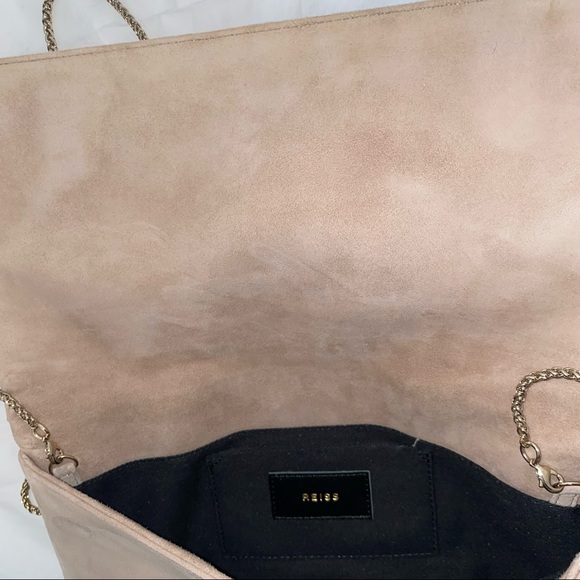 Reiss Goatskin Suede Foldover Twist Detail Clutch Bag - Picture 15 of 16